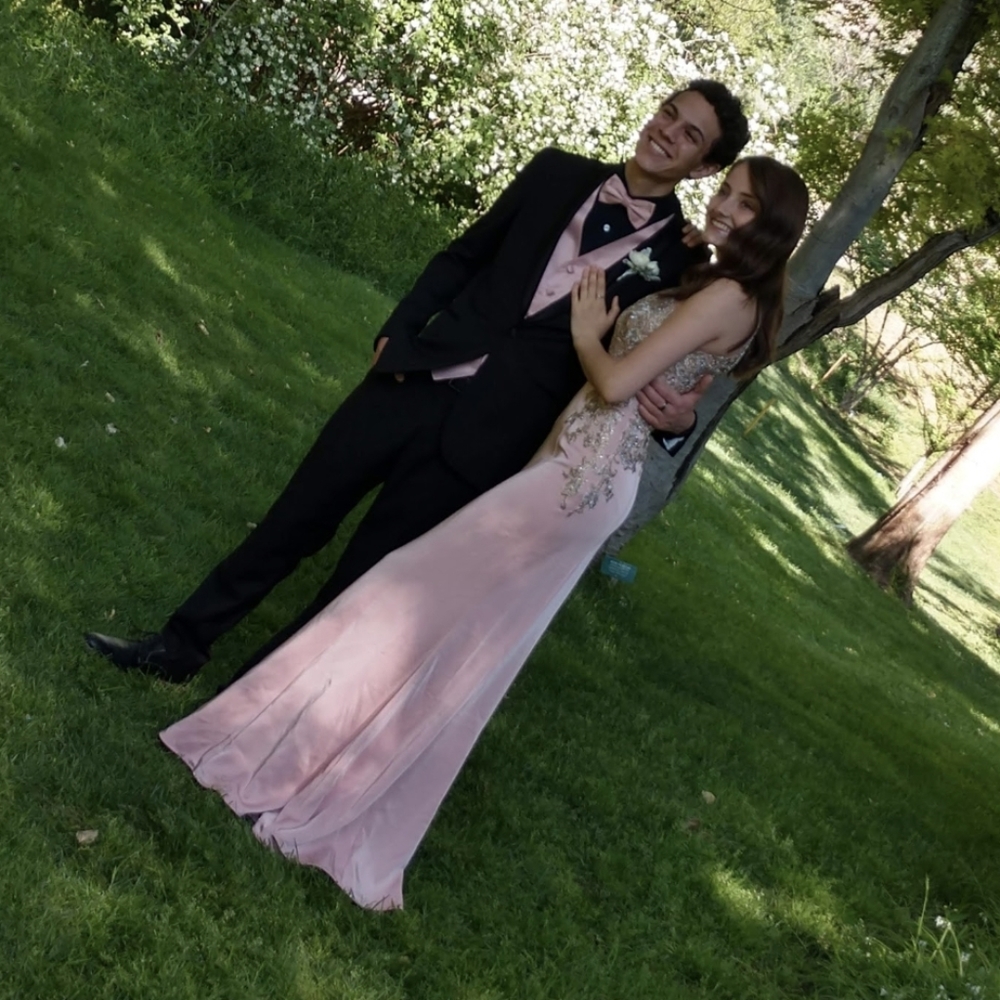 Pink long sequence prom dress